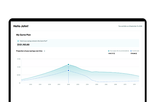 Overview of the My Game Plan tool; a chart shows the projected growth of savings over time.