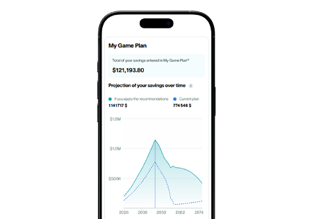 Overview of the My Game Plan tool; a chart shows the projected growth of savings over time.