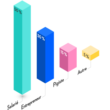 Lorsque nous demandons aux Québécois ce qu'ils souhaitent côté carrière, 50 % veulent être des salariés, 30 % désirent être des entrepreneurs, 15 % aimeraient être des pigistes et 5 % ne s'identifient à aucun de ces choix.