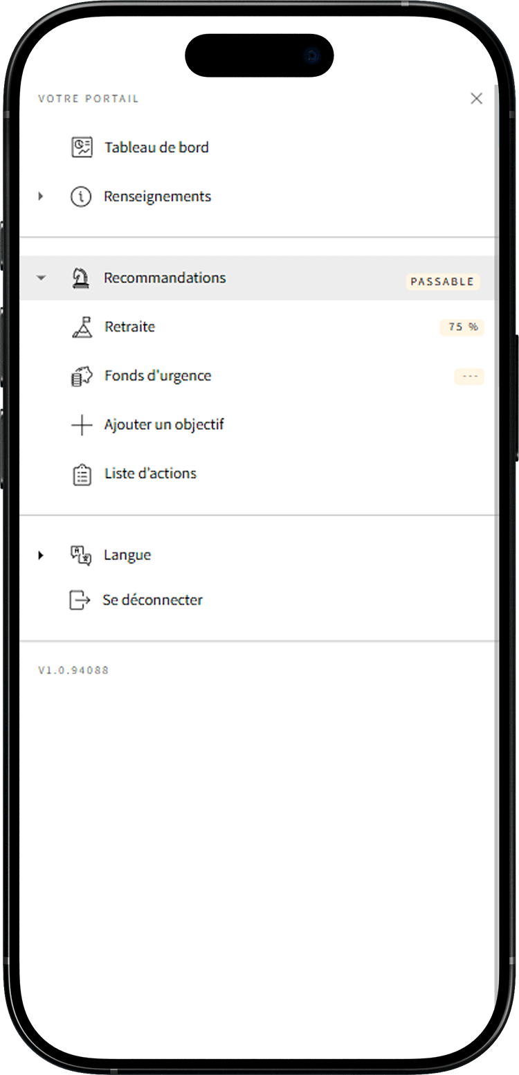 Écran de Mon plan de match où une flèche indique l'emplacement de la section « Recommandations ».