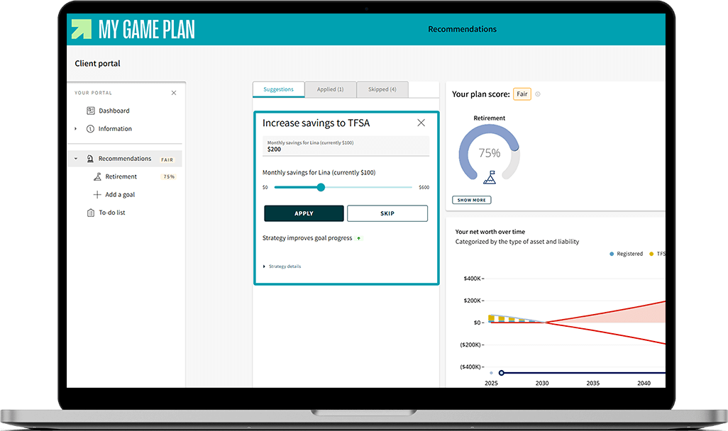 My Game Plan screen where a strategy is highlighted.