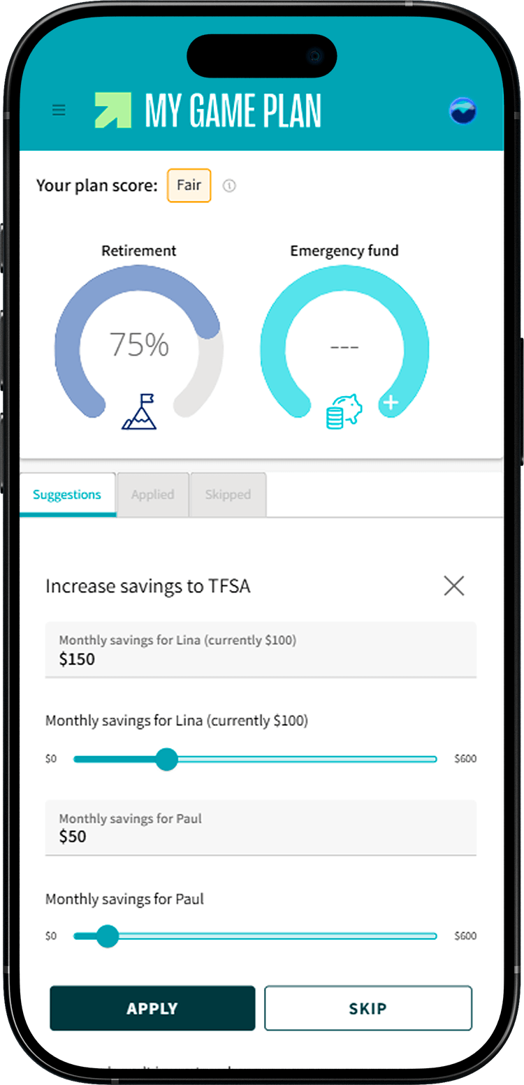 My Game Plan screen where a strategy is highlighted.