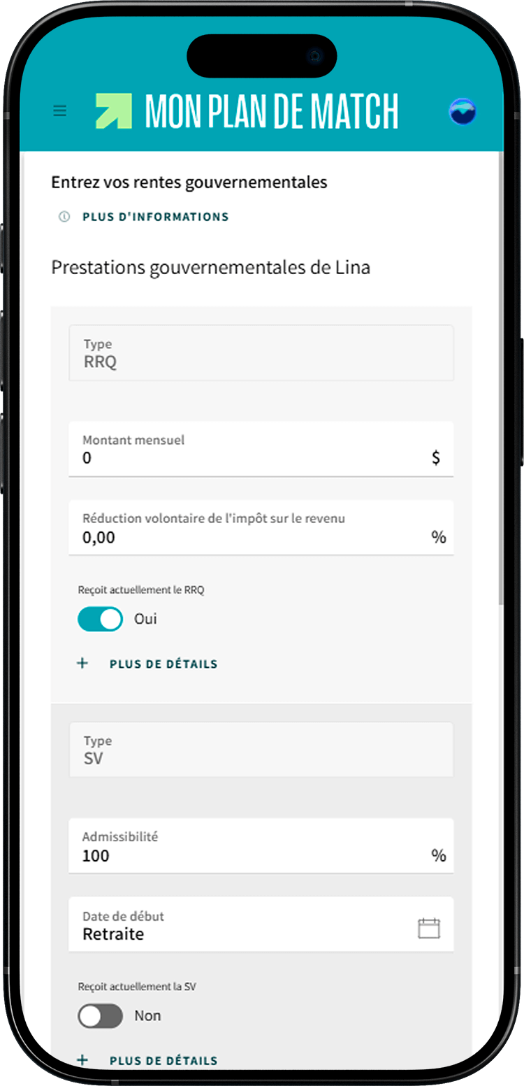 Écran de Mon plan de match où l'interrupteur « Reçoit actuellement le RRQ » est activé et mis en évidence.