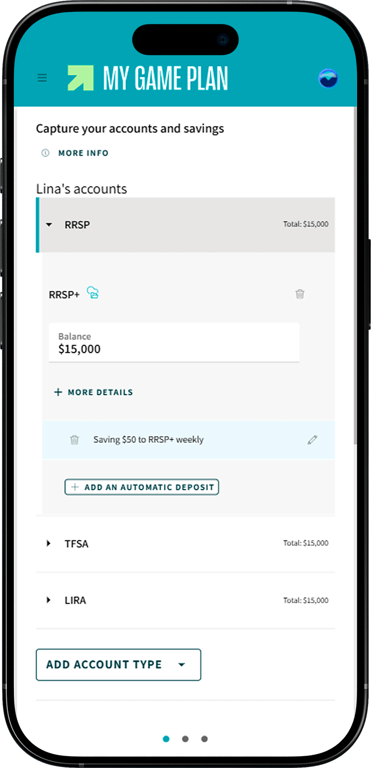 My Game Plan screen where the section on automatic savings is highlighted.