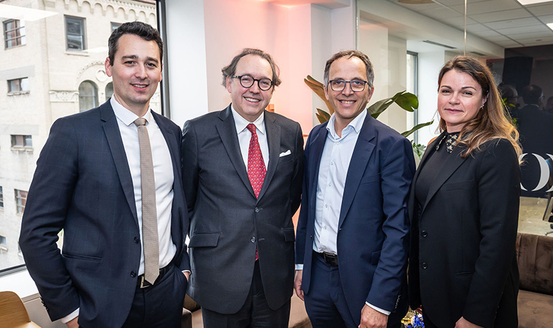 Clément Bourgogne et Jean Schmitt de Jolt Capital, Dany Pelletier du Fonds de solidarité FTQ, et Marie Lapierre, consule générale de France à Montréal
