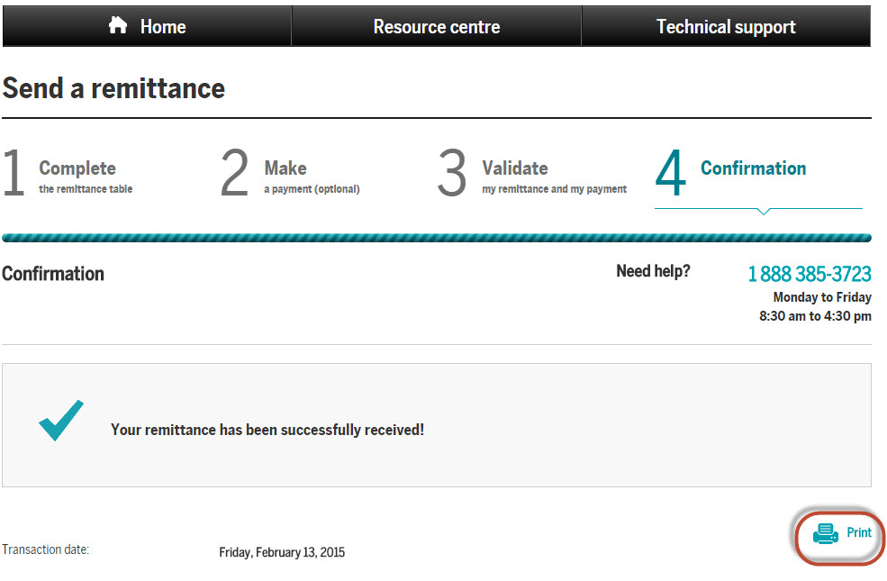 Remittance table confirmation