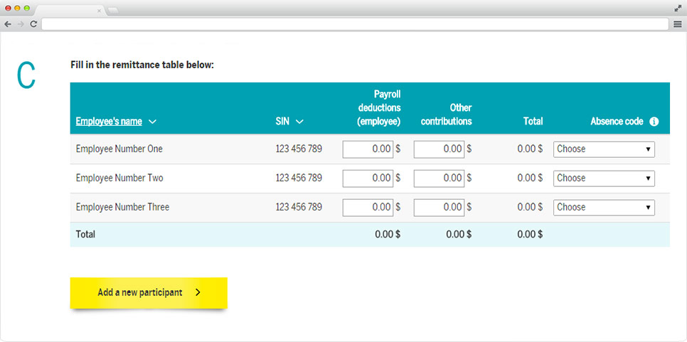 Remittance table step 3