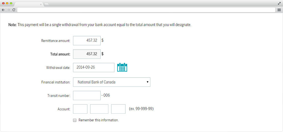 Remittance table online payment