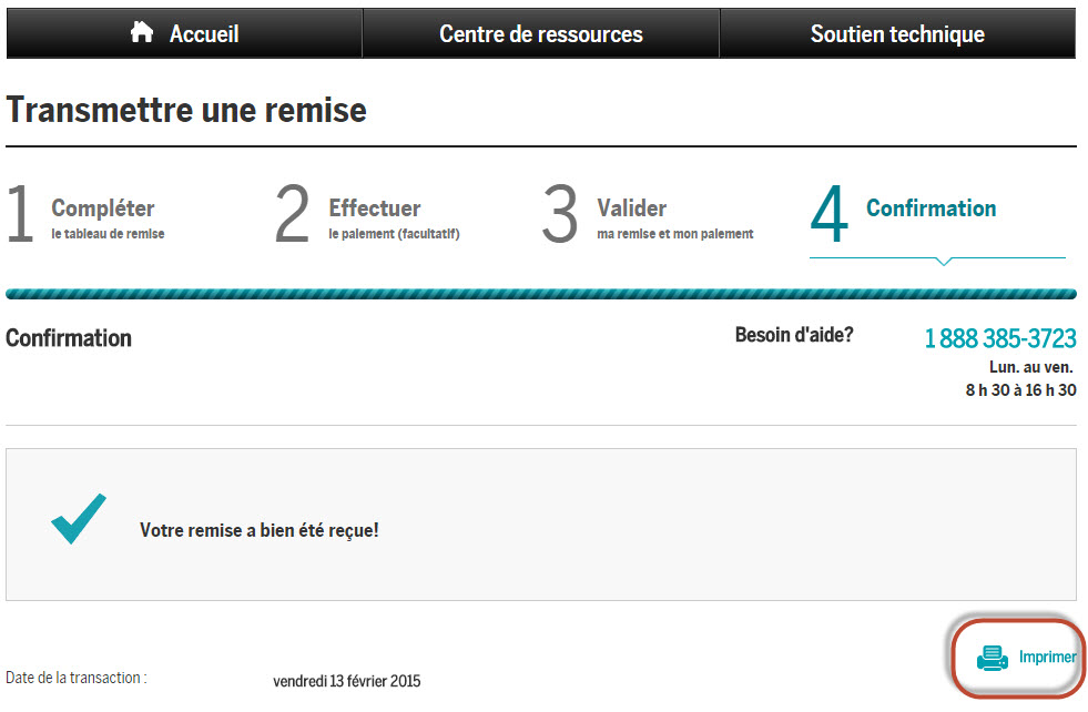 Tableau remise confirmation